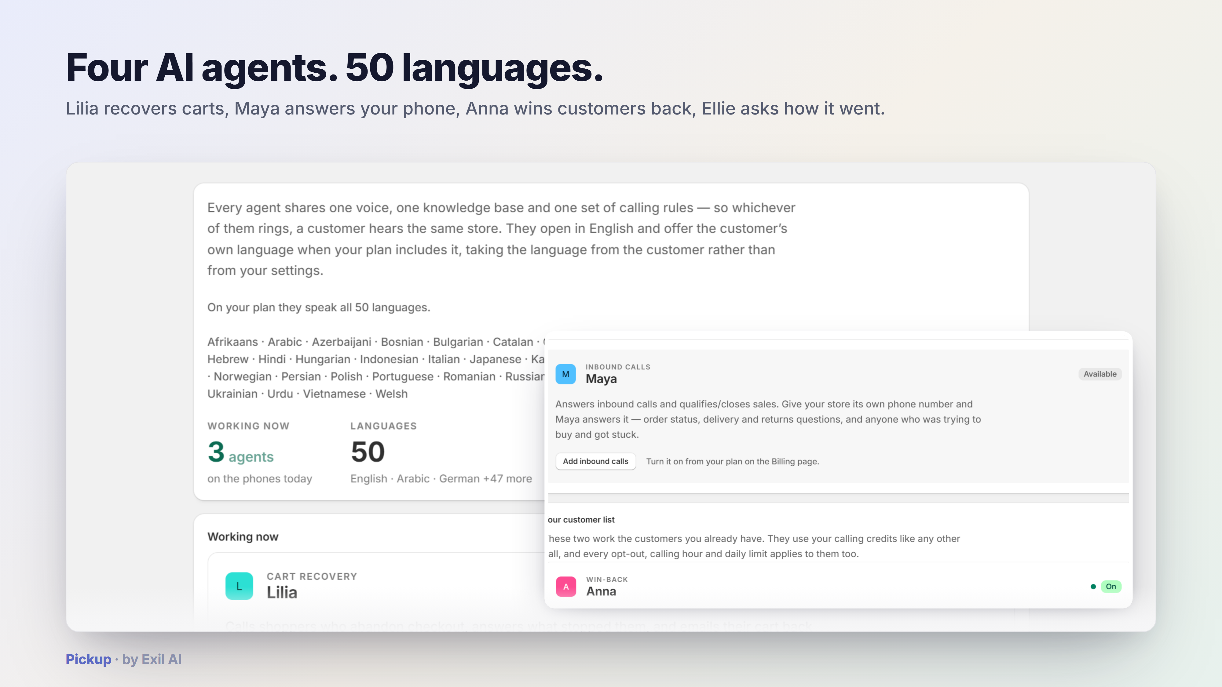 Pickup AI voice agents — named and multilingual